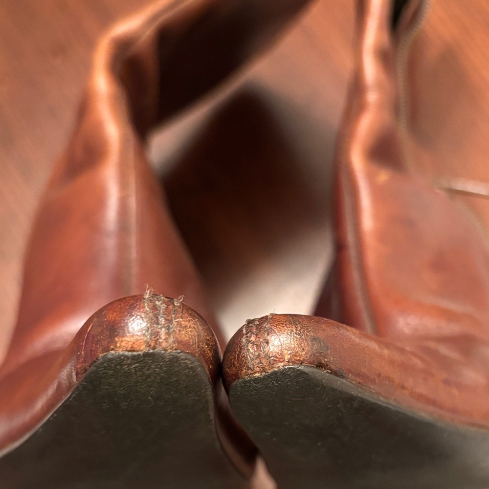 Steve Madden Brown Leather Pointed Toe Mid-Calf Heeled Boots - Picture 7 of 8